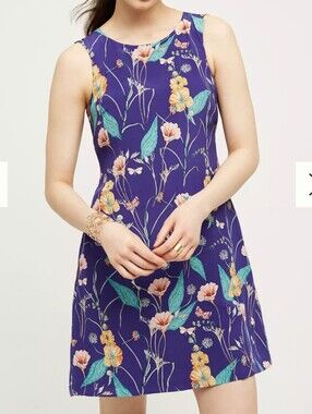 HD in Paris Purple Floral Wildflower 100% Silk Mini Dress, Size 2